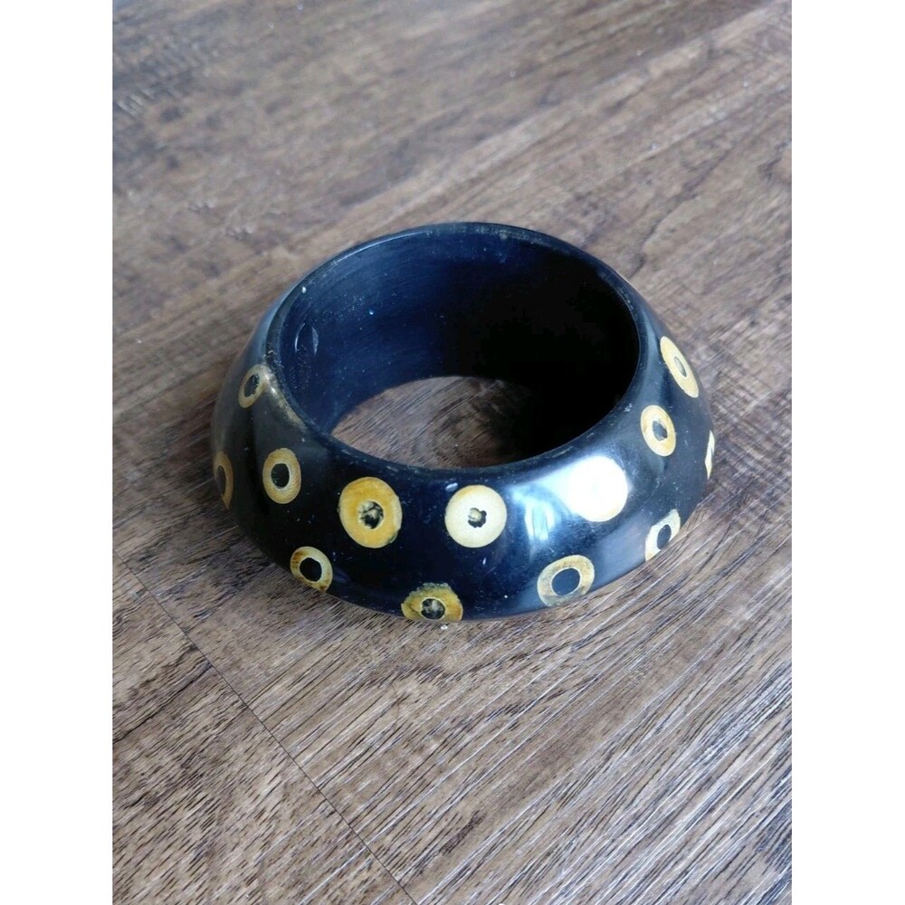 Vintage Kenneth Jay Lane KJL Bubbles Black Gold Resin Chunky Bangle Bracelet 1"
